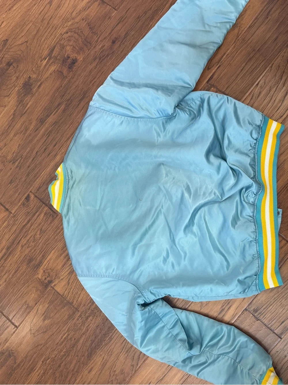 RARE STARTER UCLA Bruins SATIN BLUE Bomber Jacket Sz XL Insulated Snap Front VTG